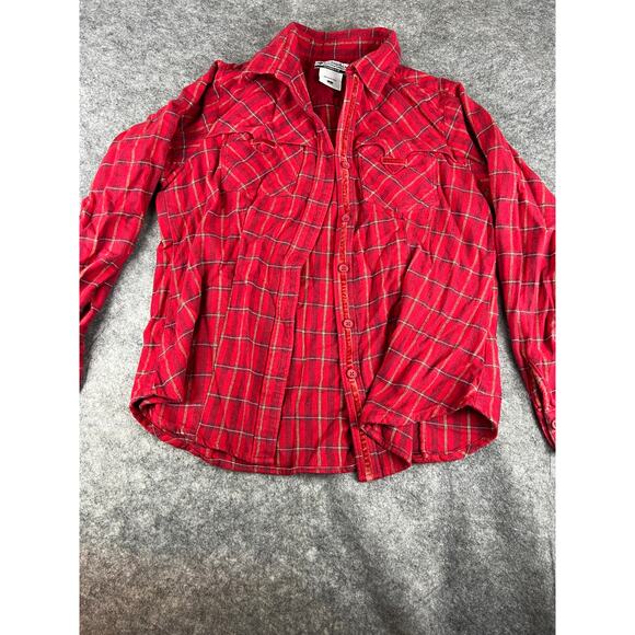 Columbia Tops - Columbia Women Top Red Plaid Flannel Button Up‎ Long Sleeve Collar Velvet Size L